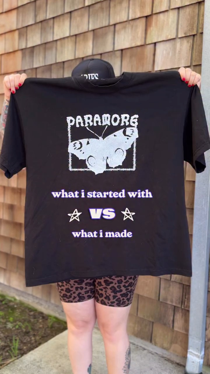 what i started with vs what i made ݁⋆⭒˚.⋆ the og shirt is from @lizzy.btq but the neck was a little tight on me so i decided to up-cycle it to sometime i can wear!