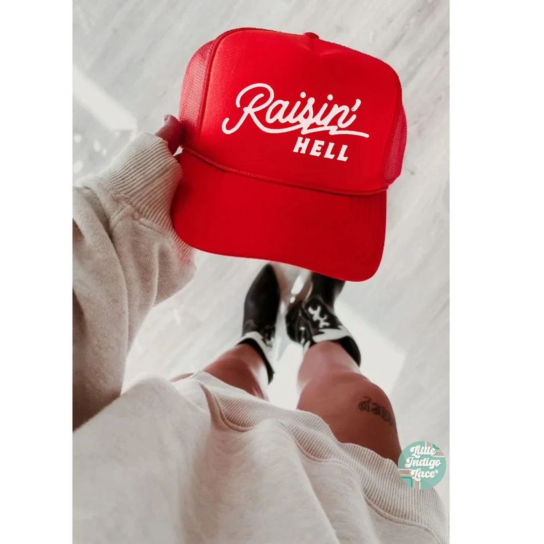 Raisin' Hell Trucker Hat, Red Western Trucker Hat, Distressed Vintage Inspired Aesthetic, Country... | Etsy (US)