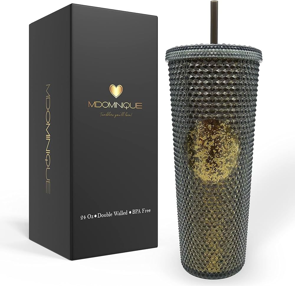 MDOMINIQUE Studded cup with straw and lid | 24oz Reusable Studded tumbler with lid and straw | Do... | Amazon (US)