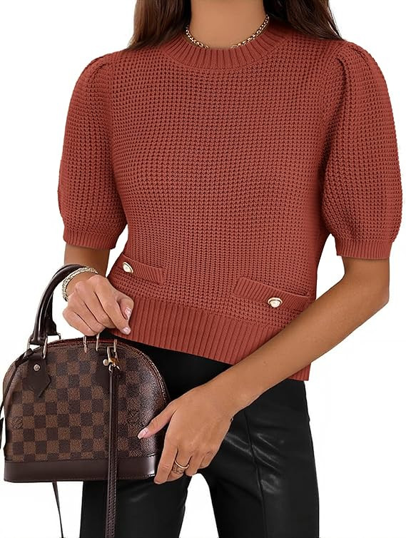 Cicy Bell Womens Puff Short Sleeve Sweaters Tops Cropped Ribbed Knit Lightweight Pullover Casual ... | Amazon (US)