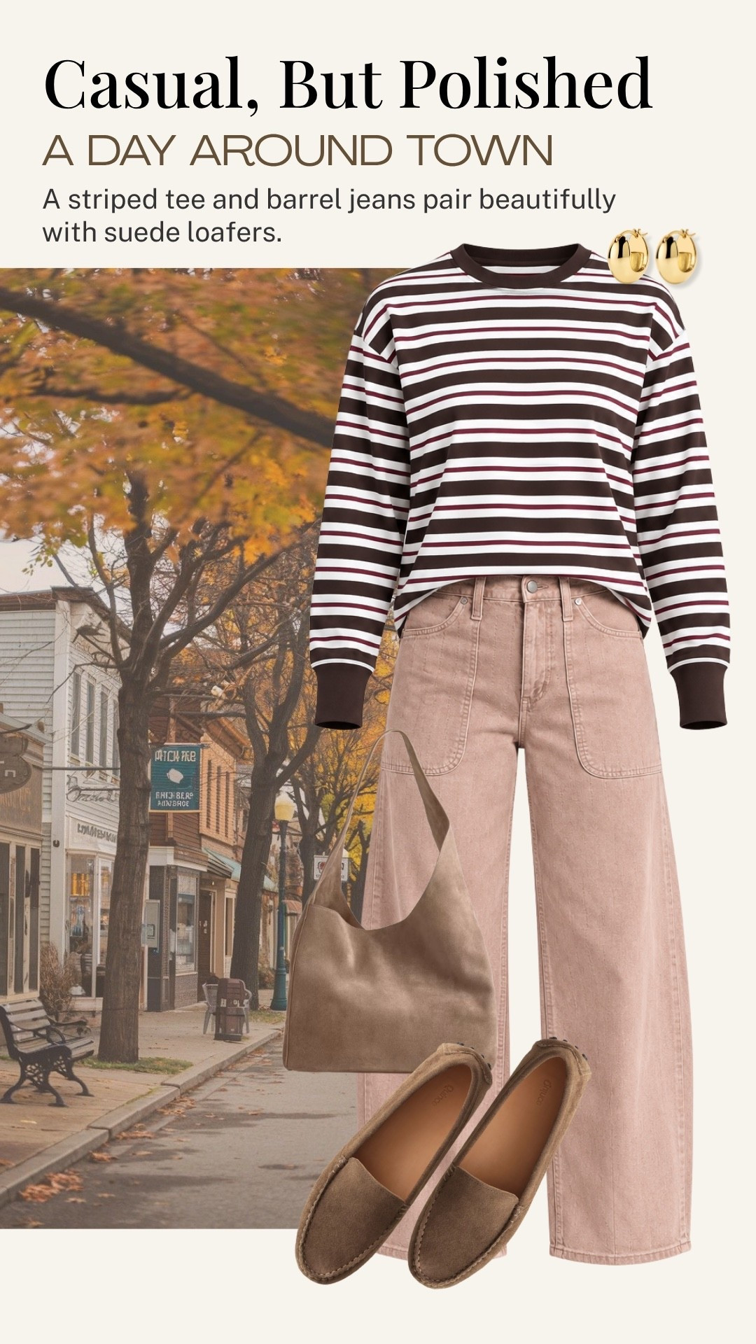 I love how a simple striped tee feels a little more elevated with these dusty rose barrel jeans and suede loafers. It’s an easy, polished combination for running around town, lunch, or a casual afternoon.

#LTKootd #LTKOver40 #LTKTravel
