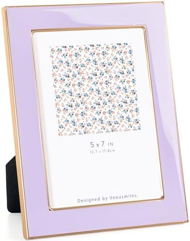 5x7 Enamel Picture Frame, Gold Metal Edge with Easel, Real Glass Photo Frame for Wall and Tableto... | Amazon (US)