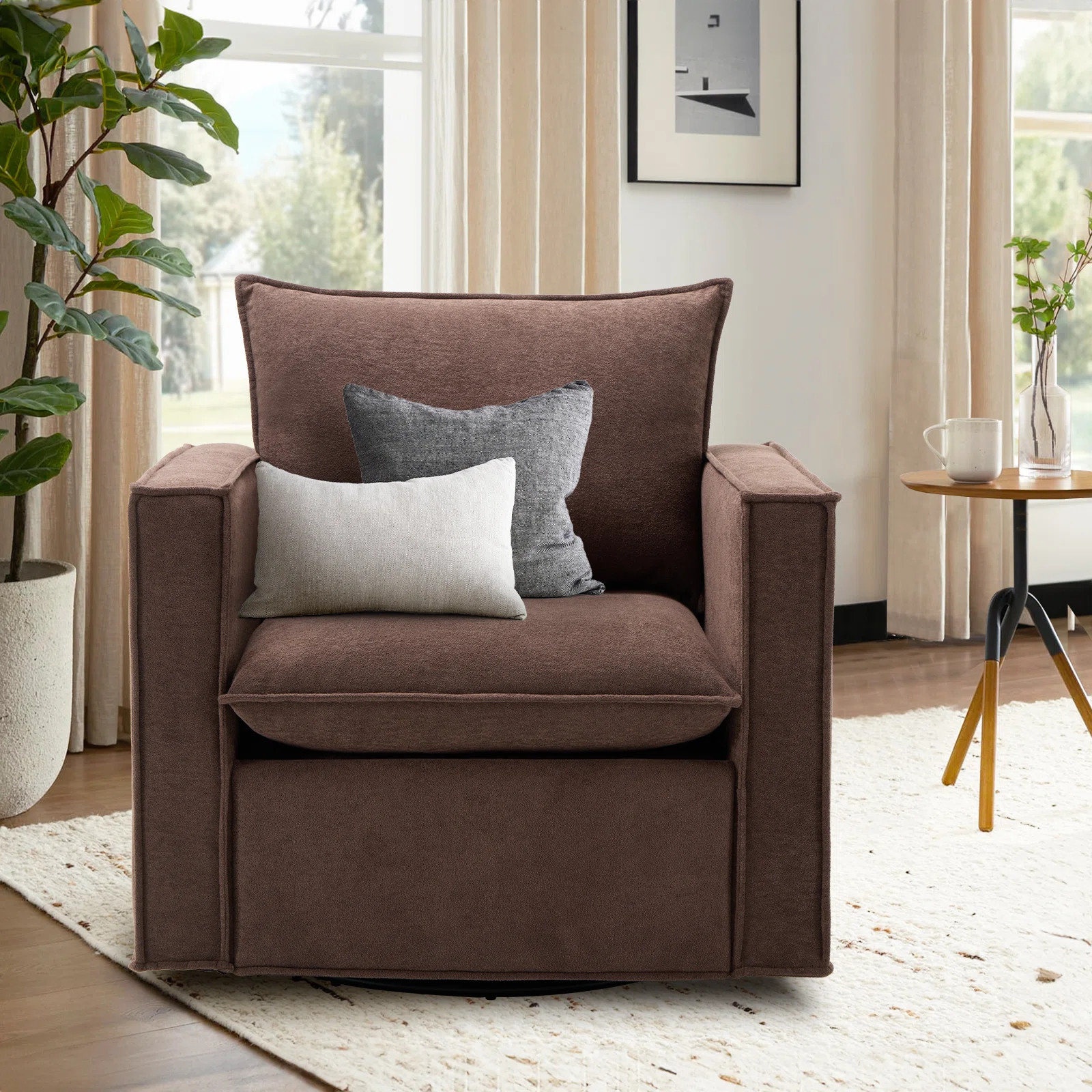 Louretha 34" Wide Fabric Upholstered Swivel Armchair | Wayfair North America