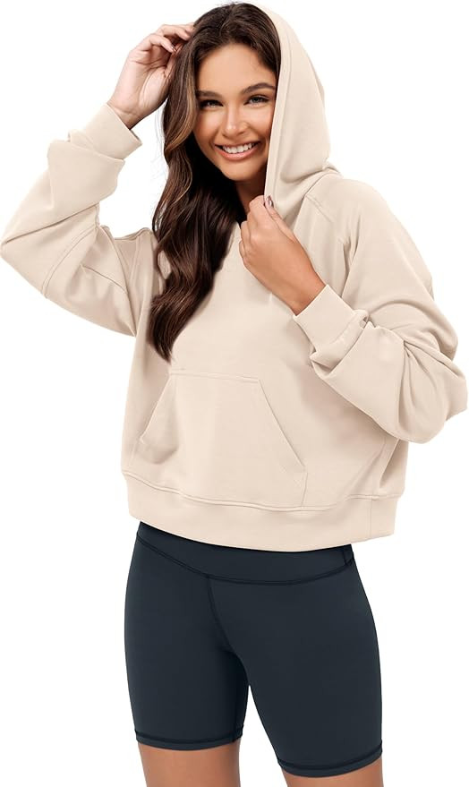 ODODOS Modal Soft Long Sleeve Cropped Hoodie for Women Oversized Pullover Sweatshirts with Pocket | Amazon (US)
