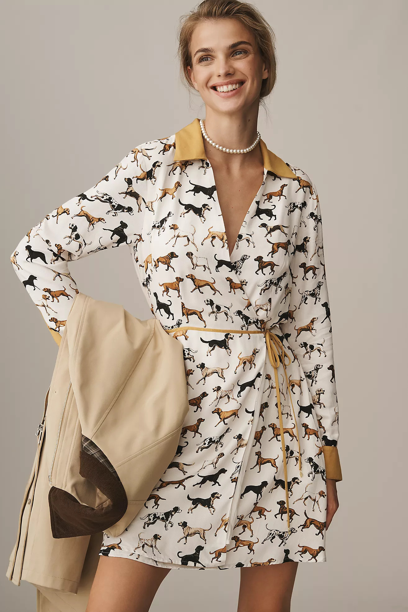 Maeve Long-Sleeve Printed Wrap Mini Shirt Dress | Anthropologie (US)
