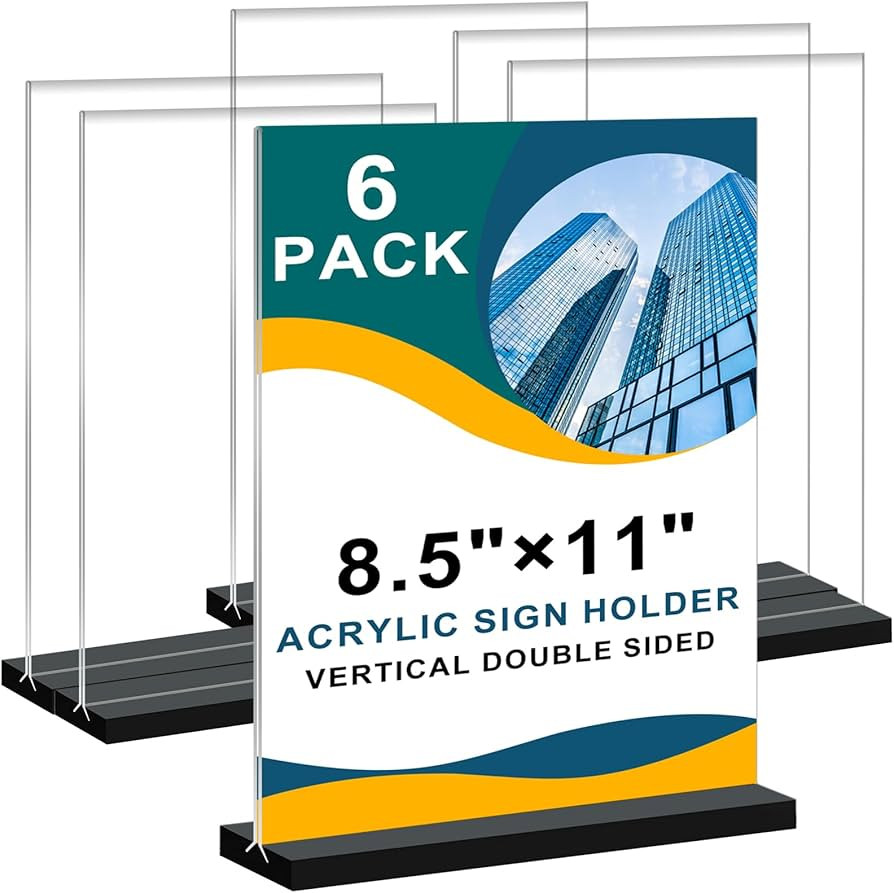 6Pack Acrylic Sign Holder 8.5x11 Vertical ,Clear Sign Holder Double-Sided ,Plastic Flyer Stand Me... | Amazon (US)