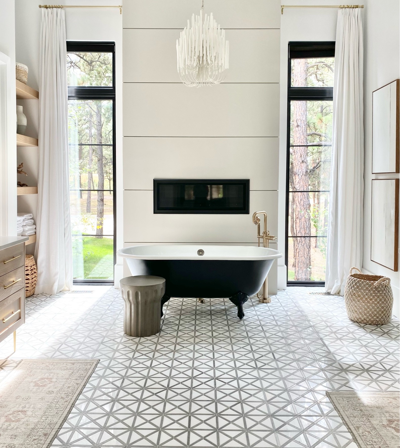 Primary bathroom.
Amazon wall art, concrete stool, chandelier, cabinet hardware, tub filler
 

#LTKhome #LTKstyletip
