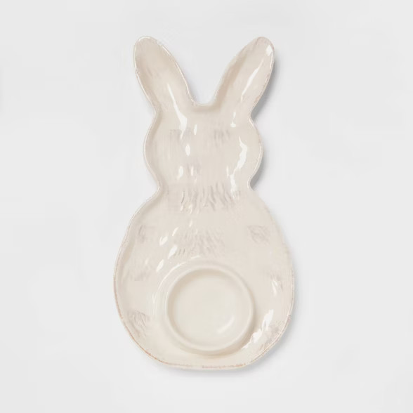 13" x 7" Stoneware Bunny Platter with Dip Bowl White - Threshold™ | Target