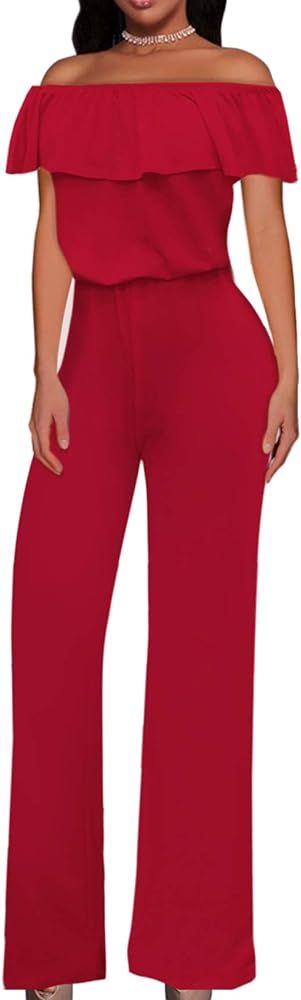 Hybrid & Company Women Off Shoulder High Waist Wide Leg Pants Jumpsuit Romper | Amazon (US)