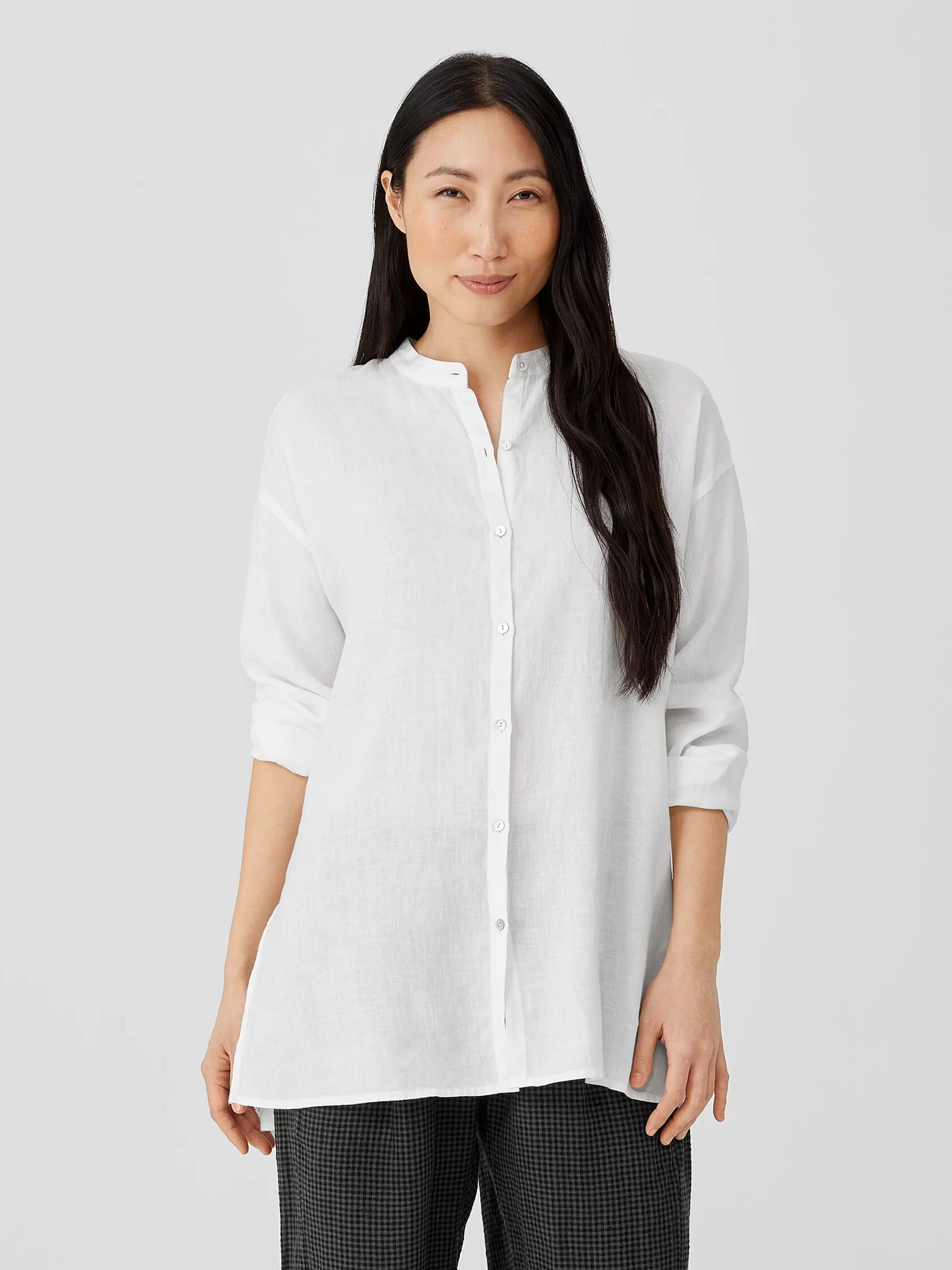 Organic Handkerchief Linen Mandarin Collar Shirt | Eileen Fisher