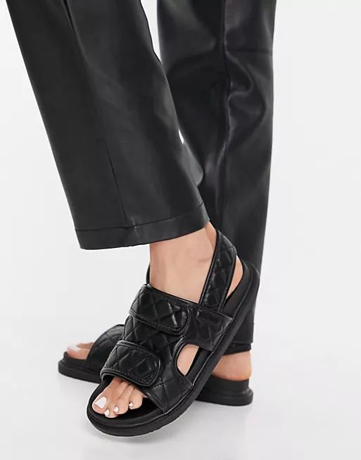 Truffle Collection wide fit quilted double strap flat sandals in black | ASOS | ASOS (Global)