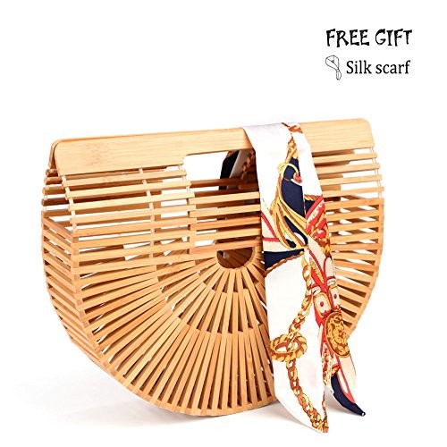 Bamboo Handbag Handmade Tote Bag Handle Straw Beach Bag for Women By Samuel (12.59" x 3.93" x 10.63" | Amazon (US)