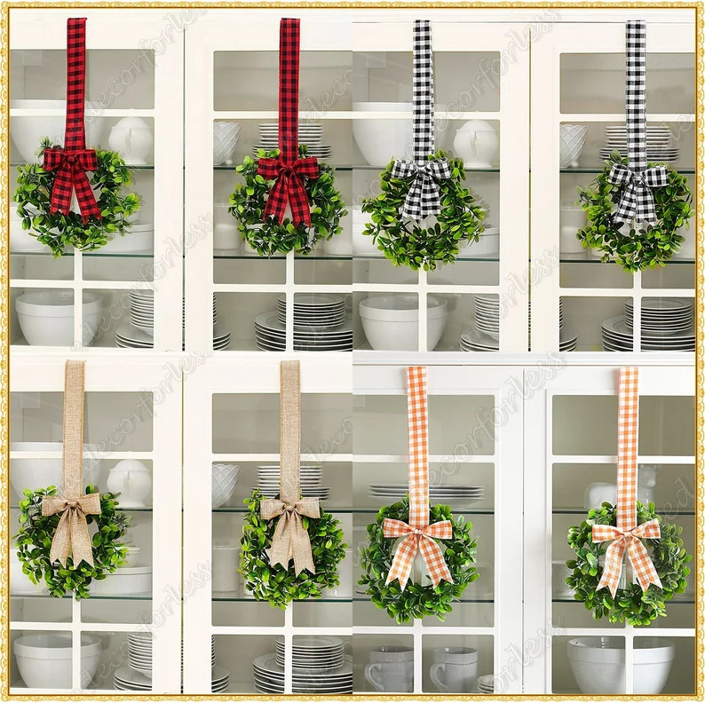 Set of 2 Cabinet Wreaths | Hanging Greenery Kitchen Home Décor | Christmas | Thanksgiving Fall Autum | Etsy (US)