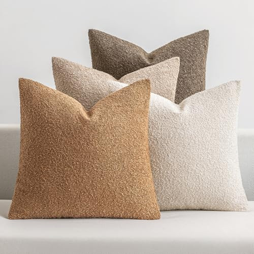 MIULEE Pack of 4 Decorative Textured Boucle Throw Pillow Covers 20x20 Inch Neutral Brown Accent Solid Pillow Cases Couch Cushion Covers for Modern Farmhouse Boho Chair Sofa Bed Livingroom Home Decor | Amazon (US)