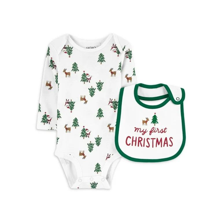 Carter's Child of Mine Unisex Baby Christmas Bodysuit and Bib Set, 2-Piece, Sizes Preemie-12 Mont... | Walmart (US)