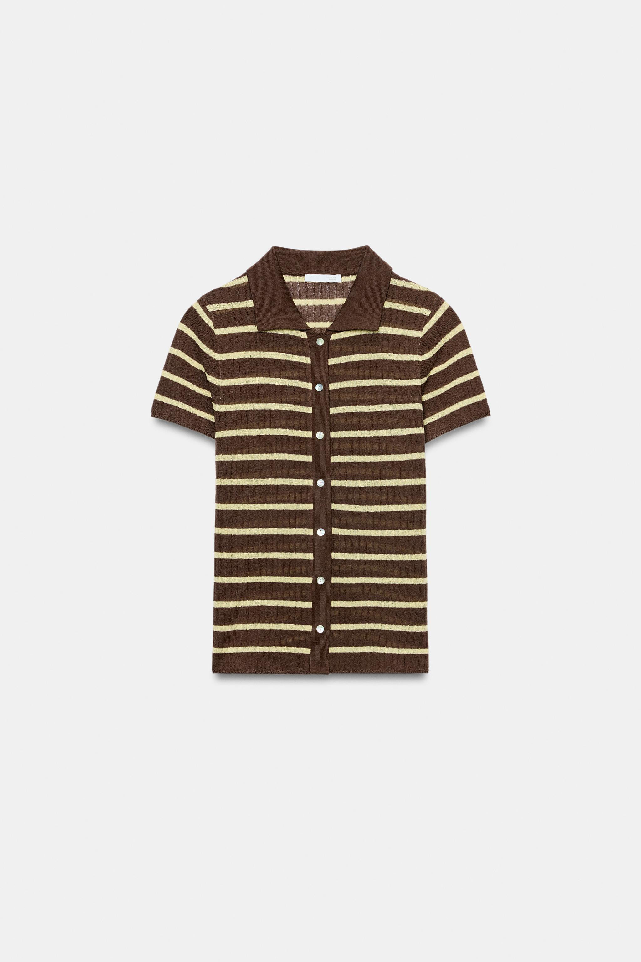 STRIPED POLO COLLAR TOP | Zara UK