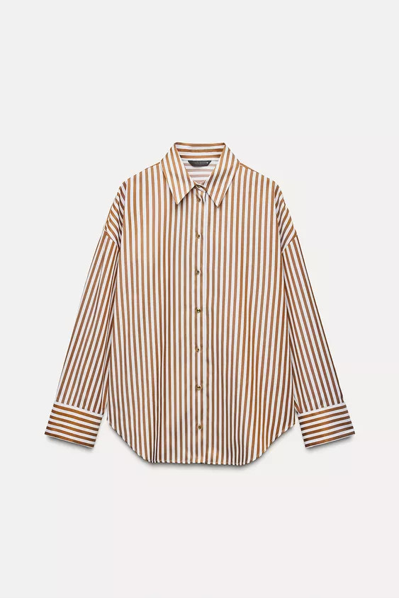 Collared shirt with long sleeves. Metallic thread detail. Button-up front. | Zara US