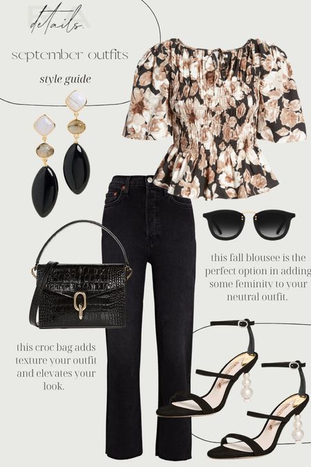 Fall floral blouse, black jeans, black heels, date night outfit 

#LTKshoecrush #LTKstyletip #LTKitbag