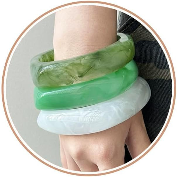 ALEXTINA Resin Bangle Bracelets for Women Set of 3 Chunky Acrylic Bracelets, Wide Retro Stackable... | Amazon (US)