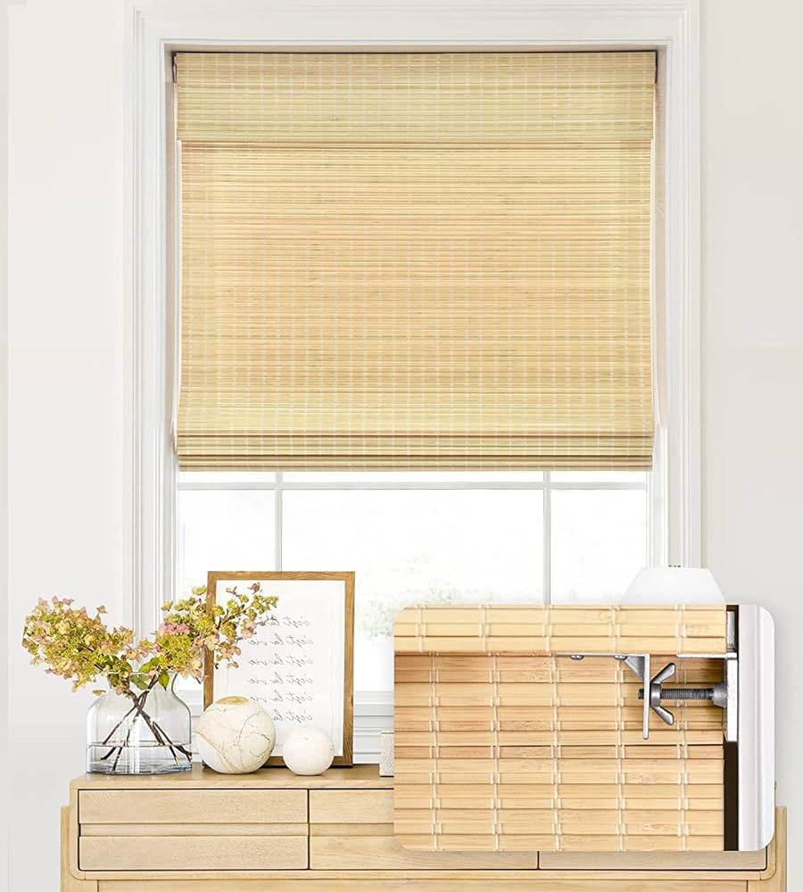 Amazon.com: LazBlinds No Tools No Drill Cordless Bamboo Roman Shades, Privacy Window Treatment, R... | Amazon (US)
