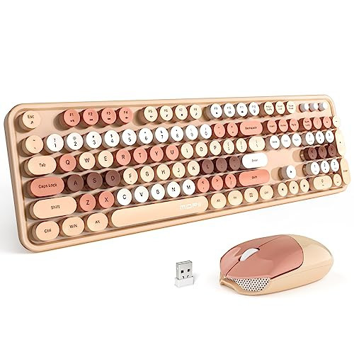 MOFII Wireless Computer Keyboard and Mouse Combo, Typewriter Full Size Keyboard with Number Pad and 2 in 1 USB Connected Mouse for PC Computer Laptop Desktop Windows (Milk Tea) | Amazon (US)