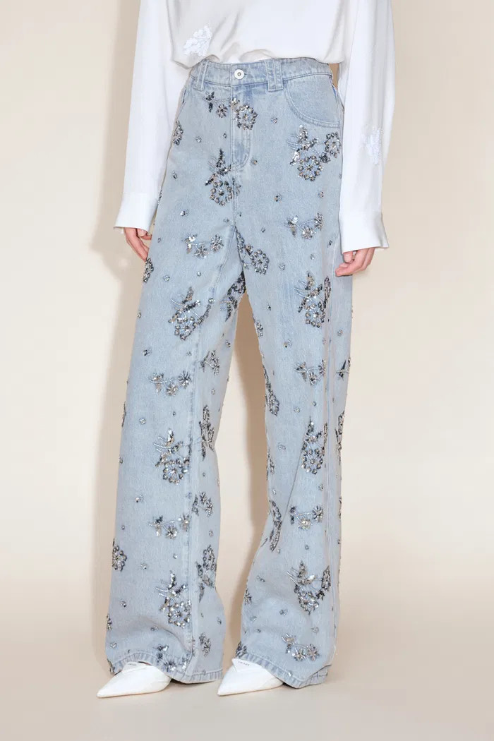 Star Straight Leg Jeans in Beaded Cotton Denim | Fabrique