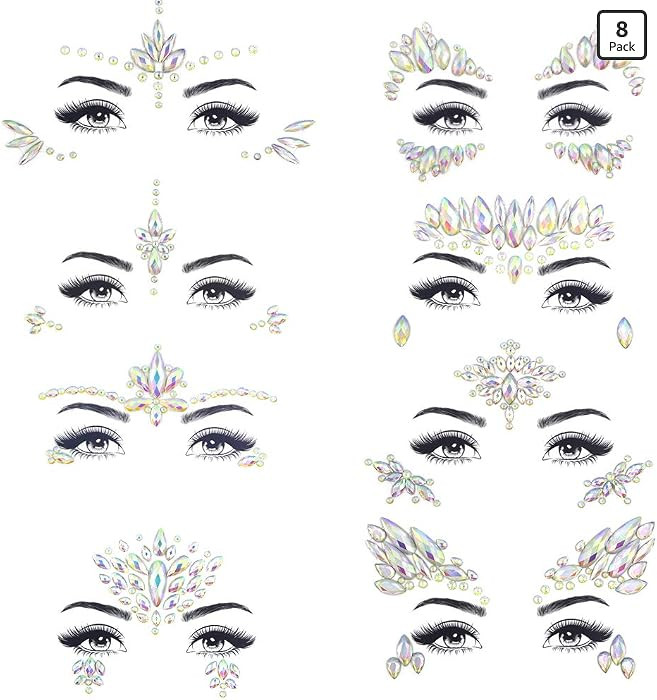 Noctilucent Face Gems Luminous makeup Temporary Tattoo Stickers Acrylic Crystal Glitter Stickers ... | Amazon (US)