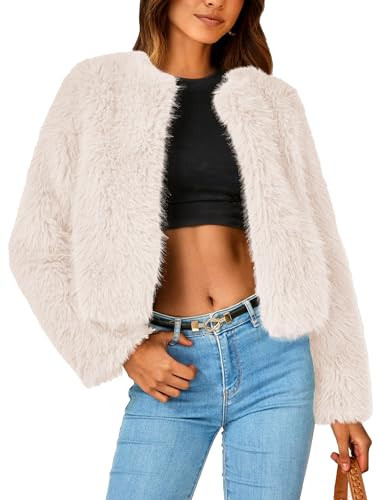 PRETTYGARDEN Women's Winter Cropped Faux Fur Coats(Apricot,XX-Large) | Amazon (US)