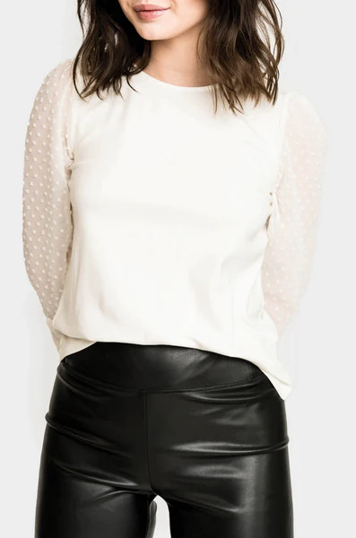 Lovely Venus Pin Dot Sheer Sleeve Top | Gibsonlook