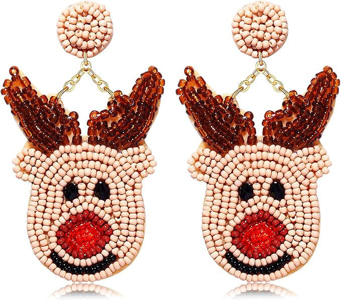 Christmas Earrings for Women Beaded Holiday Reindeer Bulb Boot Earrings Handmade Christmas Tree D... | Amazon (US)