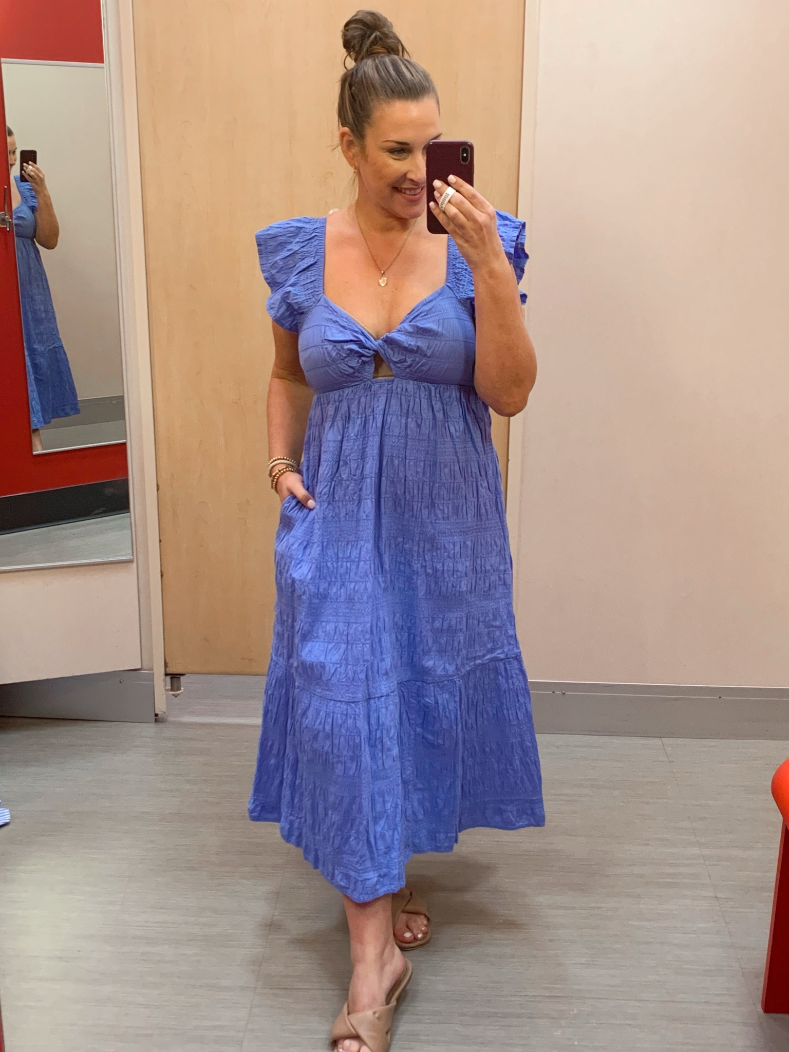 Flutter sleeve dress from Target! LOVE this dress so much 💙🤩 Perfect for any Spring event 

Wearing a Medium 

#LTKtravel #LTKfindsunder50 #LTKmidsize