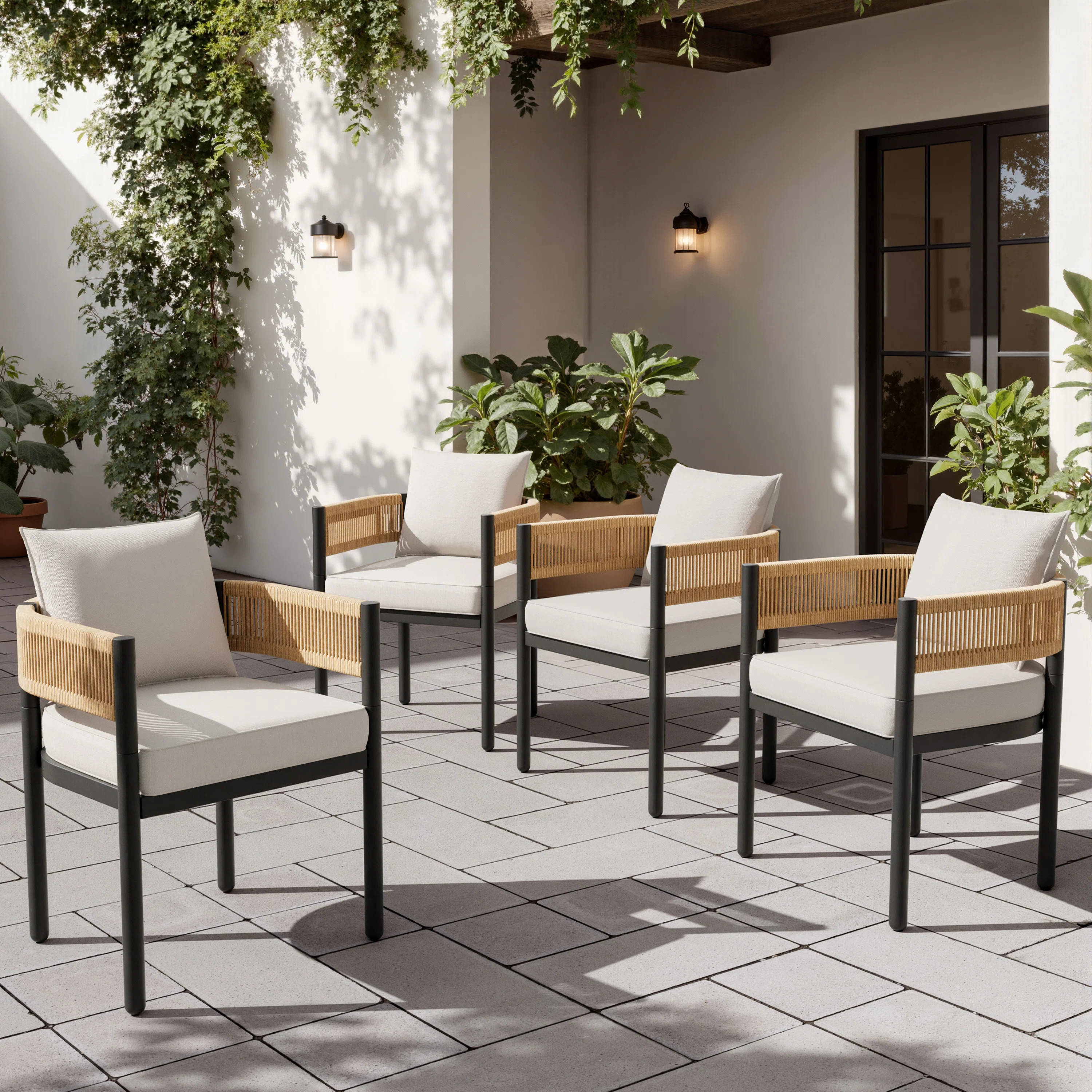 Alexandria Outdoor Dining Chairs With Cushions Set Of 4 (Set of 4) | Joss & Main