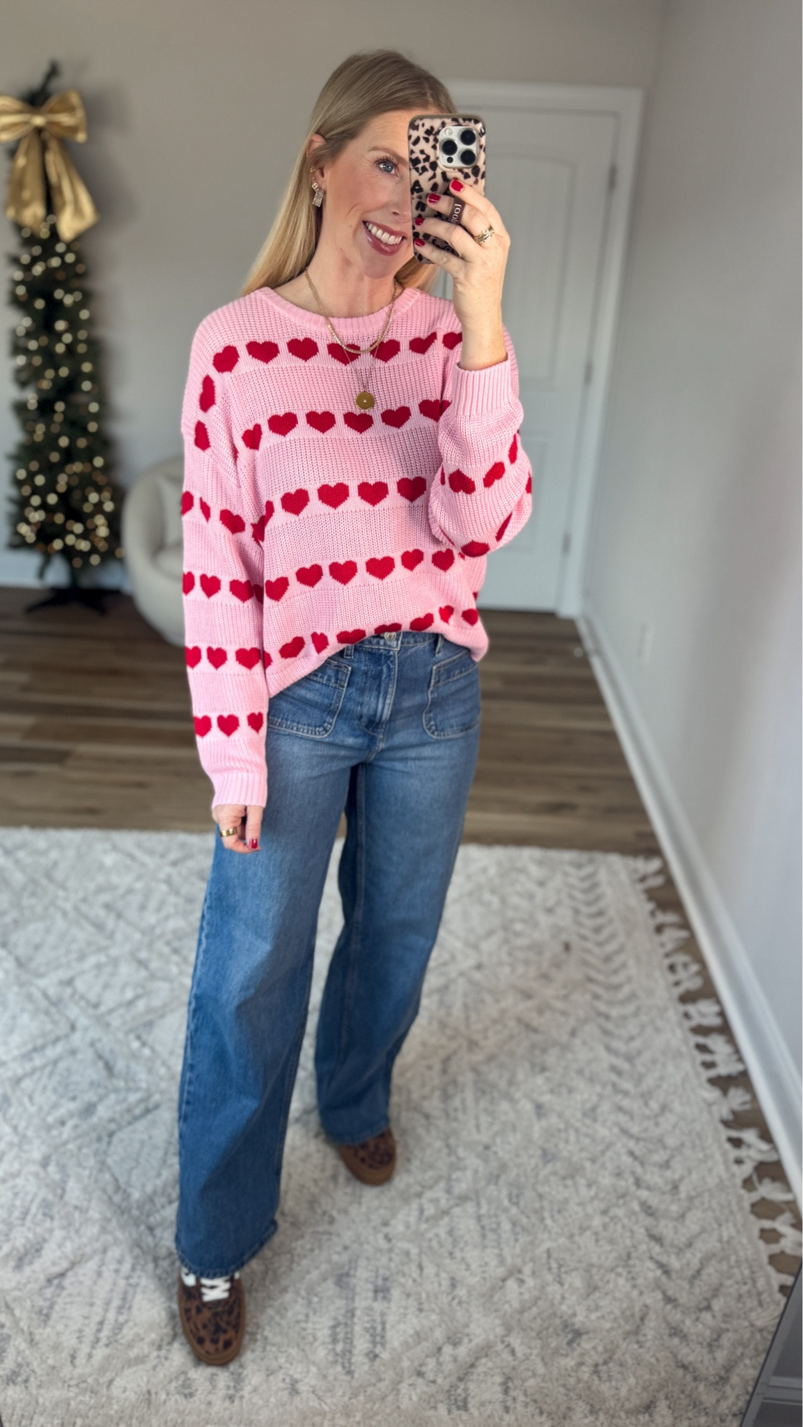 Daily try on, Walmart outfit, Walmart fashion, Walmart try on, heart sweater, free assembly jeans

Wearing a 18 in kids- fits like womens medium 

#LTKFindsUnder50 #LTKootd