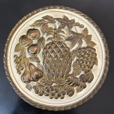 Vintage Brass Tone White Enamel Wall Hanging Decor Plate Pineapple Fruit England | eBay US