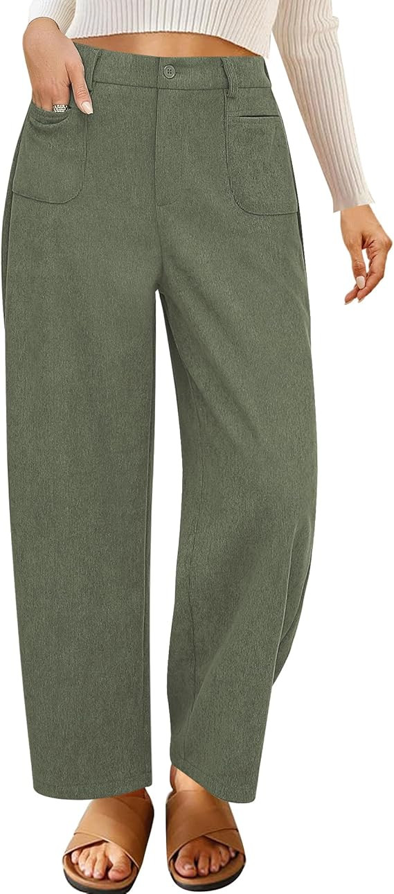 GRAPENT Barrel Pants for Women High Waisted Corduroy Elastic Waist Trendy Loose Casual Fall Trous... | Amazon (US)