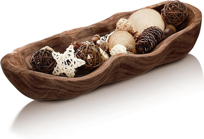 Nuogo 1 Pack 16 Inch Wavy Live Edge Dough Bowl Large Size Wood Rustic Dough Bowl Decorative for D... | Amazon (US)
