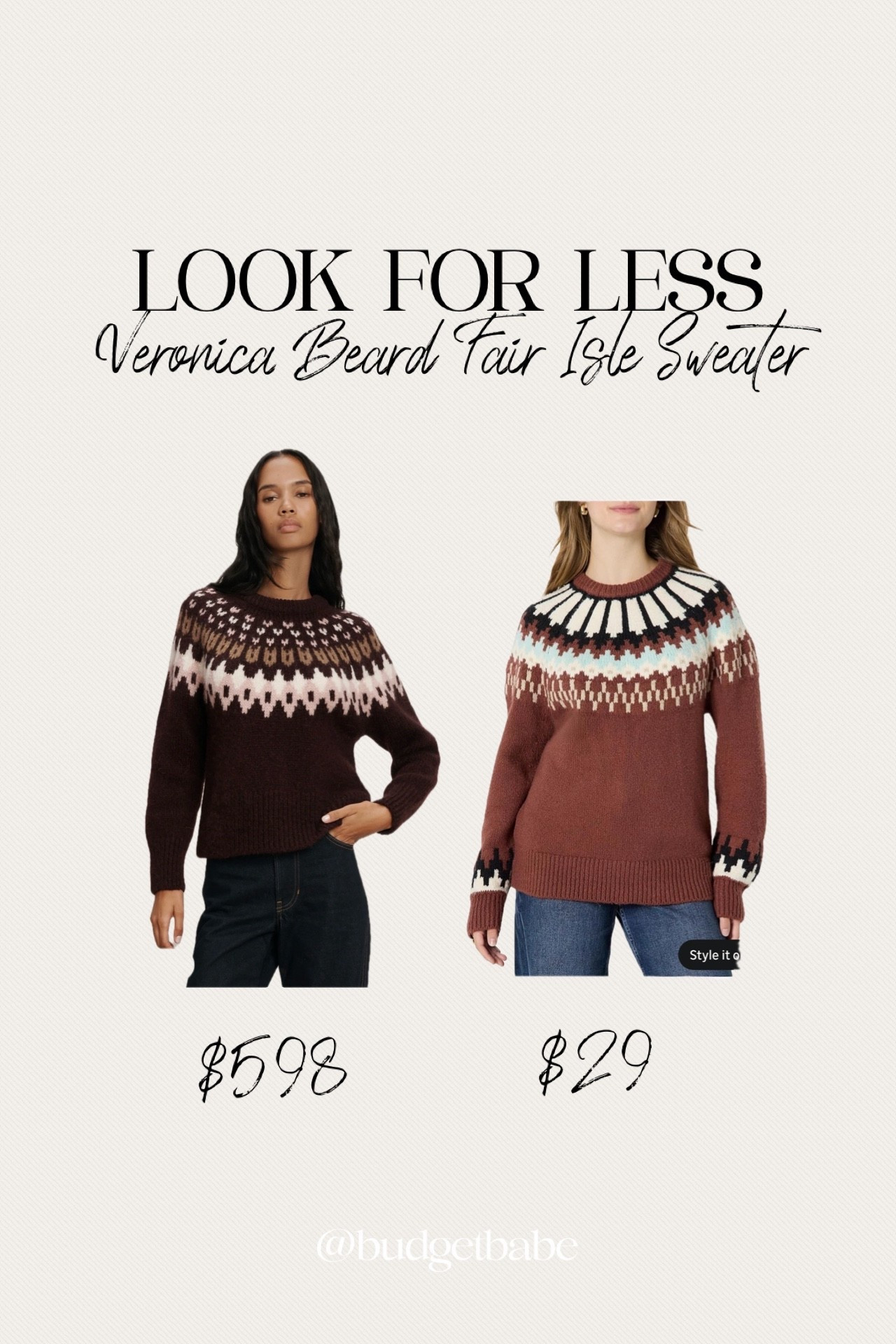 Veronica Beard fair isle sweater look for less on Amazon, I own and love the Amazon sweater and while these two sweaters are not identical I think they have a similar vibe. Amazon one fits true to size and I got a small, no need to size up. 

#LTKFindsUnder50 #LTKGiftGuide #LTKHoliday