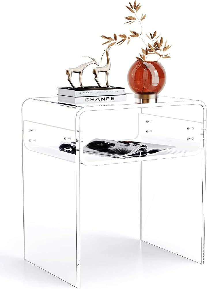 Clear Acrylic End Table 2-Tier Bedside nightstand for Living Room Bedroom Home Decor (Clear) | Amazon (US)
