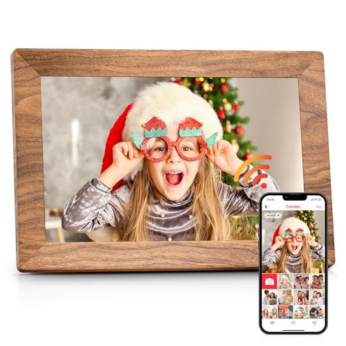 Frameo 10.1" Digital Picture Frame with 32GB Memory WiFi Electronic Photo Frame Wood 1280 x 800 IPS Touch Screen Auto-Rotate Slideshow Wall Mountable Share Photos/Video Remotely Anywhere | Amazon (US)