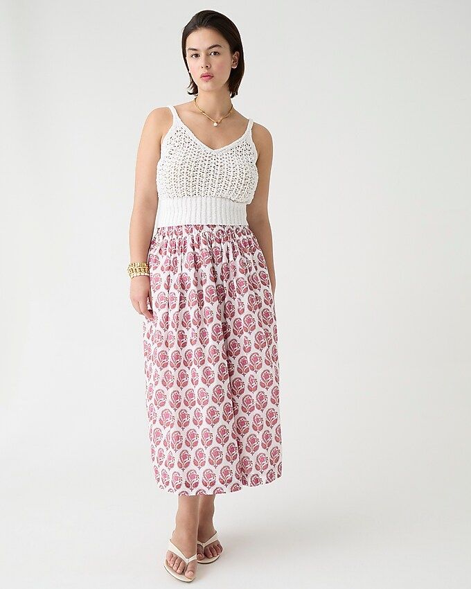 Smocked-waist cotton voile midi skirt in bouquet block print | J.Crew US