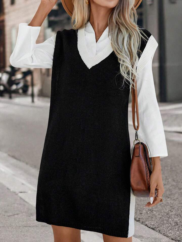 SHEIN LUNE 1pc V Neck Sweater Dress | SHEIN