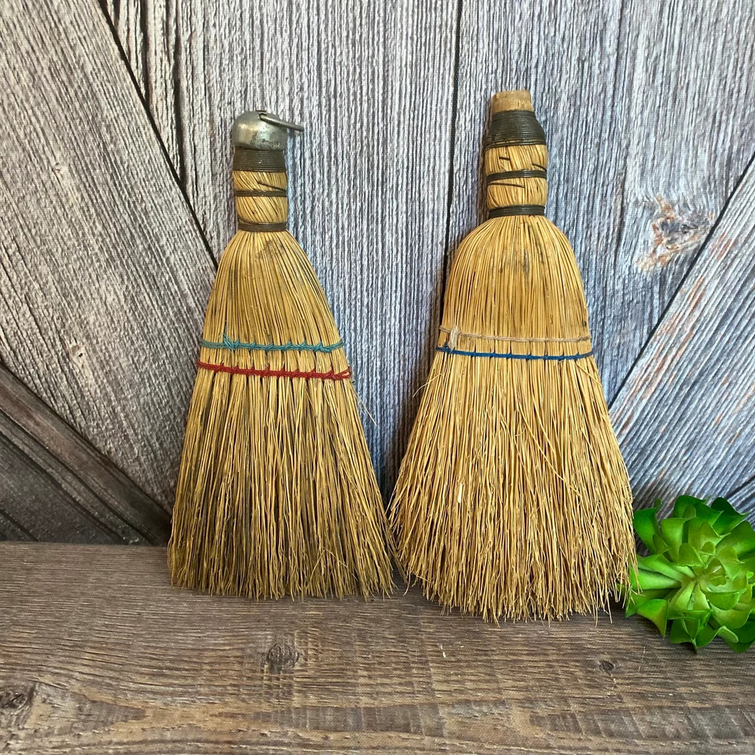 2 Vintage Whisk Brooms Handheld Broom Farmhouse Decor Witch Broom Straw Small Miniature Broom Cot... | Etsy (US)