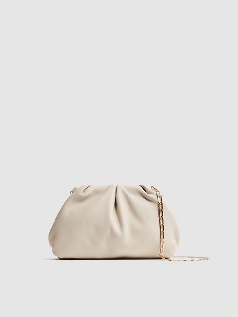 Reiss Off White Elsa Nappa Leather Clutch Bag | Reiss US