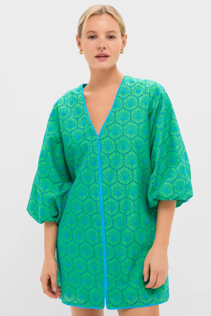Seafoam Palm Eyelet Mini Arem Caftan | Tuckernuck (US)