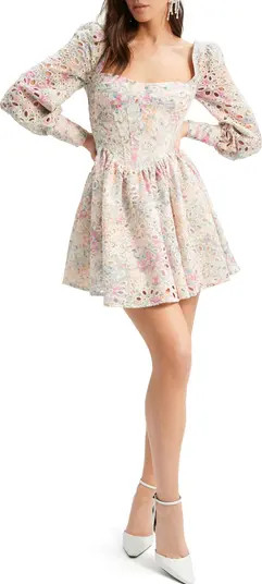 Bardot Lila Floral Eyelet Corset Long Sleeve Minidress | Nordstrom | Nordstrom
