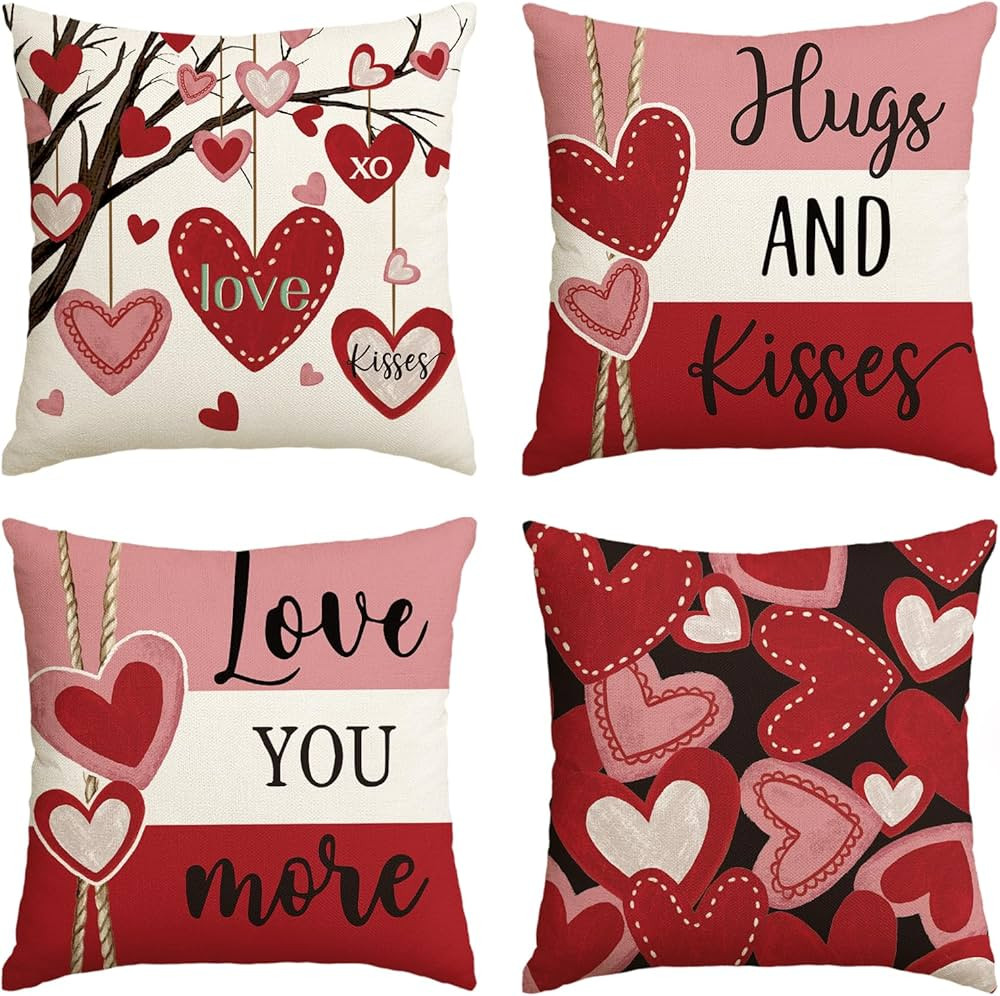 AVOIN colorlife Valentine's Day Hugs and Kisses Love You More Throw Pillow Covers, 18 x 18 Inch V... | Amazon (US)