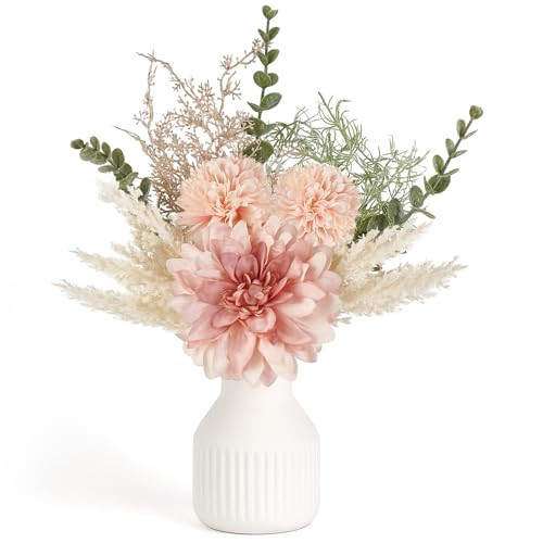 Mkono Fake Flowers in Ceramic Vase, 12.5" Coffee Table Centerpieces, Pink | Amazon (US)