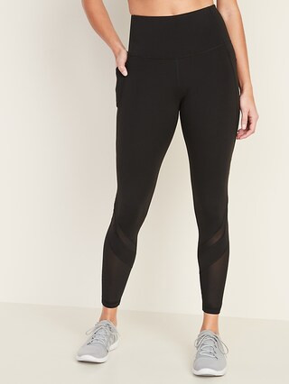 High-Waisted Elevate Side-Pocket Mesh-Trim 7/8-Length Compression Leggings for Women | Old Navy (US)