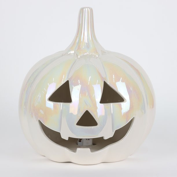 7.75"L x 7.75"W x 8.5"H White Ceramic Light-Up Jack-o’-Lantern Halloween Decoration Way to Cele... | Walmart (US)