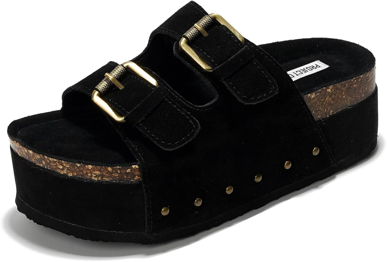 Project Cloud 100% Genuine Leather Platform Sandals Women - Memory Foam Insole with Two-Buckle - ... | Amazon (US)